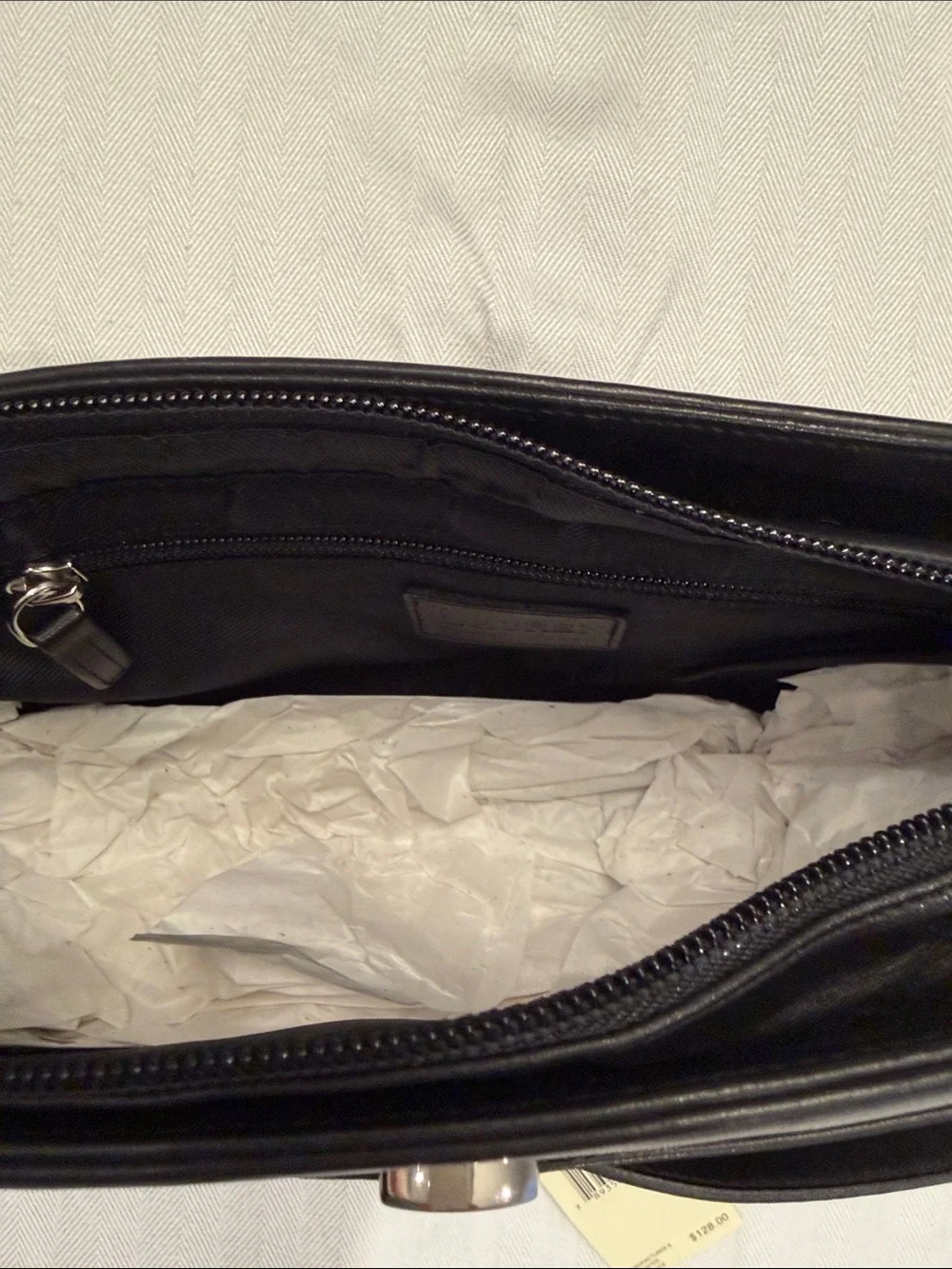 Lauren Ralph Lauren Black Leather Shoulder Bag with Front Pocket
